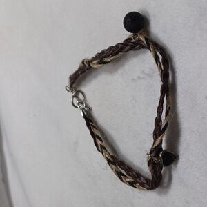 Brown & Tan Hemp Anklet Bracelet & Heart Copper Dangle Earrings  1 Price